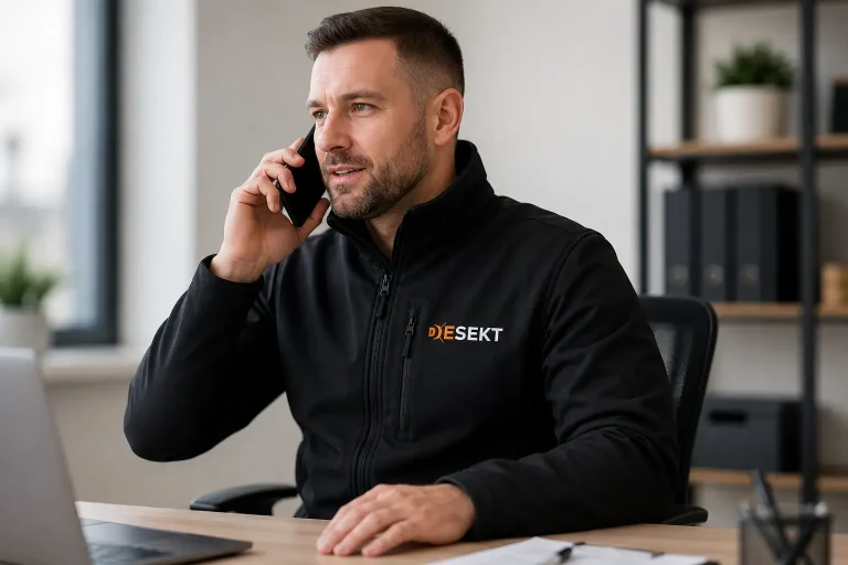 Technik DESEKT podczas rozmowy telefonicznej